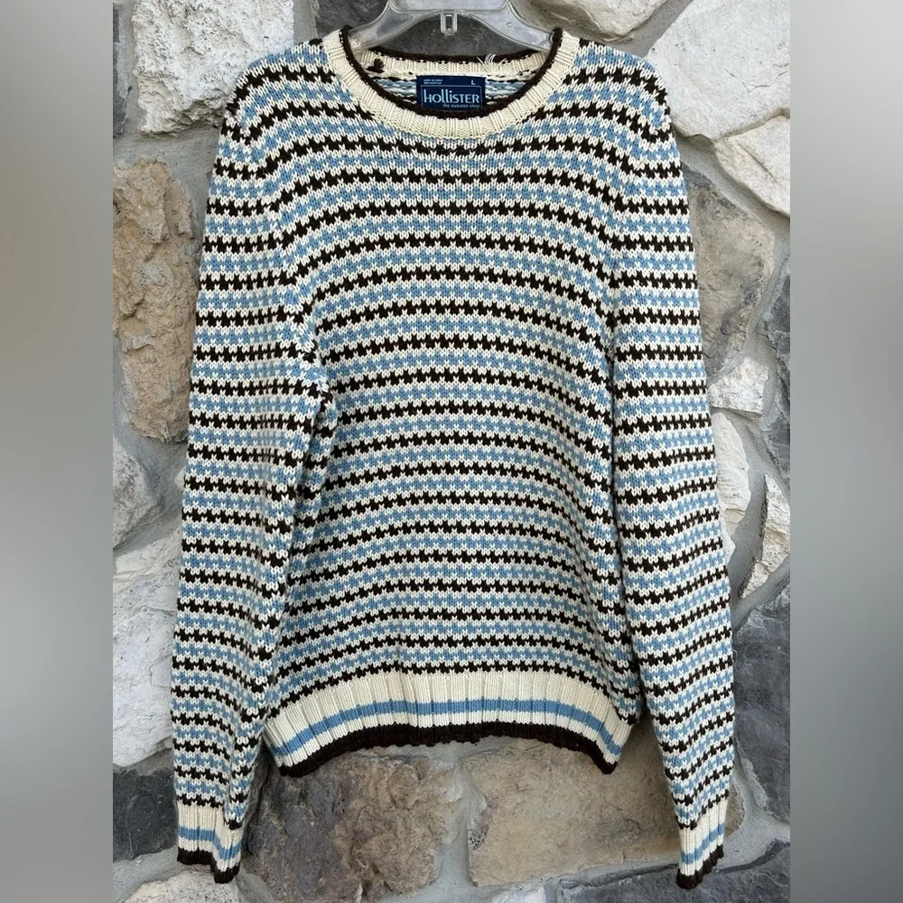 Y2K Hollister Sweater Size L Fair Isle Knit Retro Chunky Preppy Ski Lodge Jumper